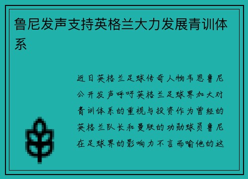 鲁尼发声支持英格兰大力发展青训体系